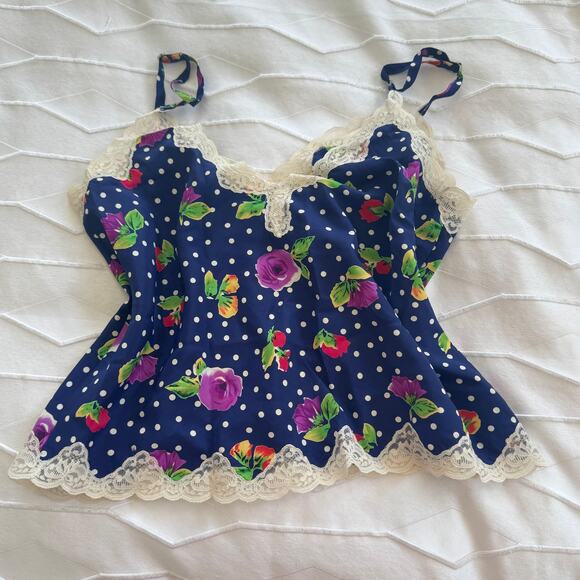 Vintage Victoria's Secret Gold Label Floral Polka Dot Print Cami Slip Size L - Picture 3 of 4